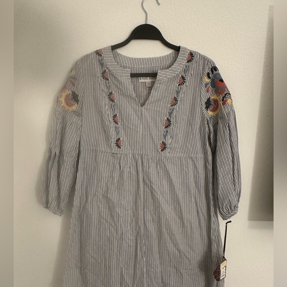 Knox Rose Blue Striped Dress with Embroidery